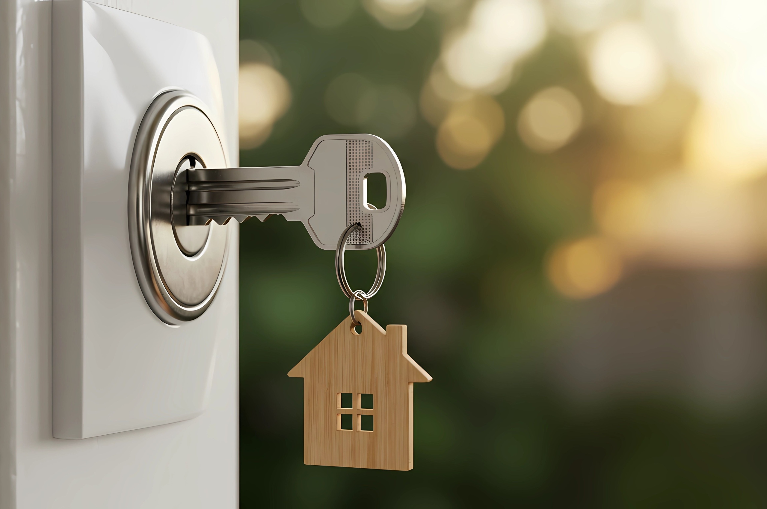 A key in the front door of a home.