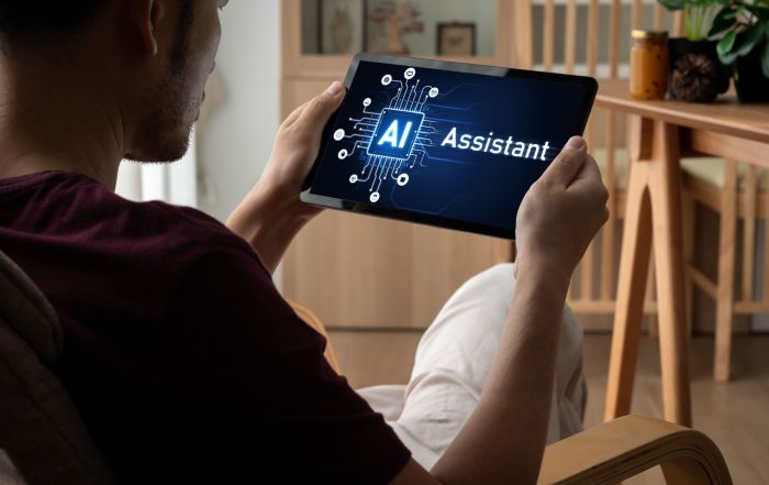 Someone using an AI assistant on a tablet.